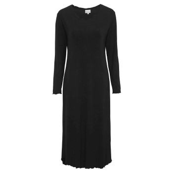 Damella Bamboo Plain Long Sleeve Nightdress Sort Bambus Small Dame