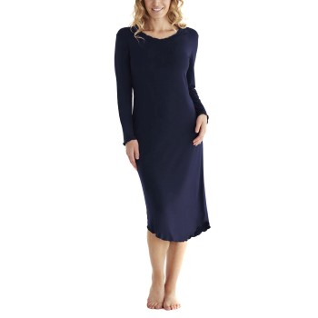 Damella Bamboo Plain Long Sleeve Nightdress Marineblå Bambus Medium Dame