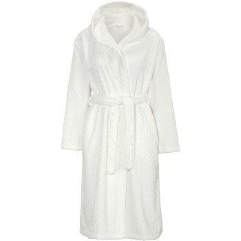 Damella Jaquard Fleece Hoodie Robe Hvid polyester Large Dame