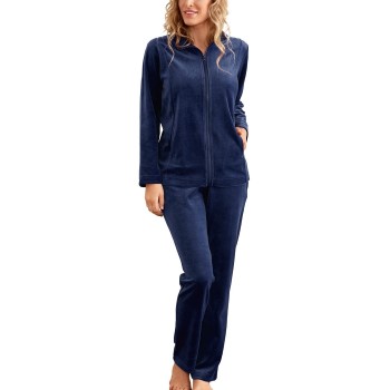 Damella Velour Plain Suit Marineblå Large Dame