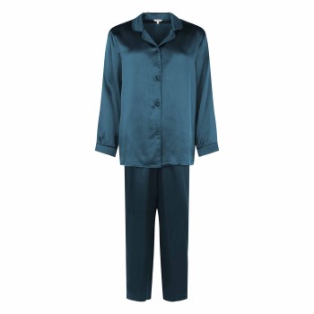 Se Lady Avenue Pure Silk Basic Pyjamas Petrol silke Small Dame ved Timarco