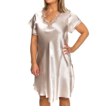 Se Lady Avenue Pure Silk Nightgown With Lace Champagne silke Medium Dame ved Timarco