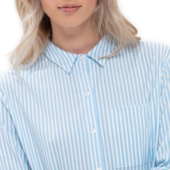 Mey Elva Nightshirt With Collar Hvid/Blå bomuld 38 Dame