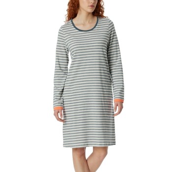 Schiesser Casual Essentials Long Sleeve Sleepshirt Lyseblå Stribe bomuld 38 Dame