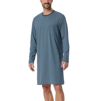 Schiesser Comfort Essential Longsleeve Sleepshirt Blå Mønster bomuld 56 Herre