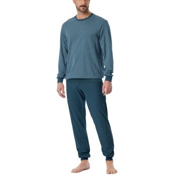 Schiesser Comfort Essentials Pyjama With Cuff Blå/Blå bomuld 52 Herre