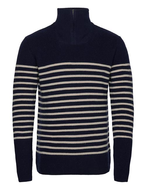 Knowledge Cotton Apparel 1/2 Neck Zip Merino Wool Rib Knit - Knowledge Cotton Apparel Navy