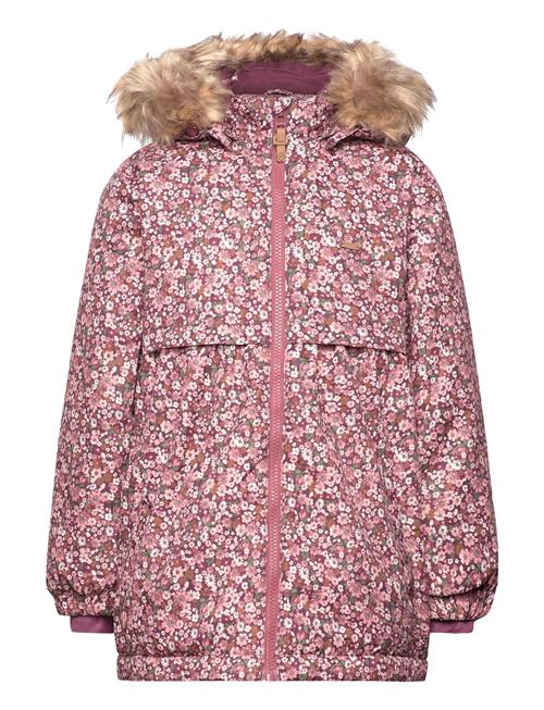 Se Minymo Snow Jacket Aop Minymo Pink ved Booztlet