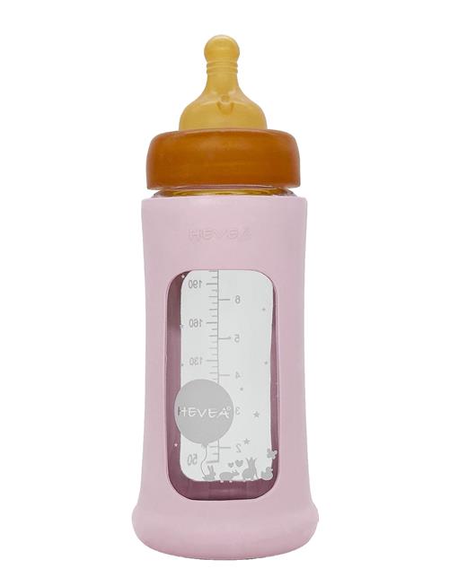 Wide Neck Baby Glass Bottle With Sleeve 250Ml/8.5Oz Single-Pack HEVEA Pink