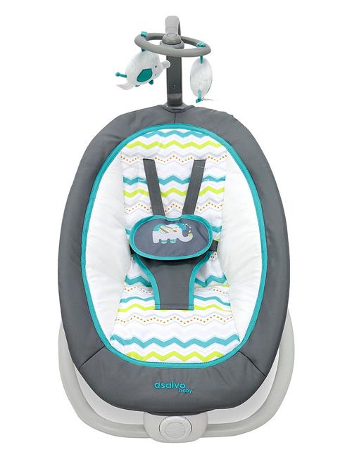 Se Asalvo Asalvo Baby Bouncer Fold Elephant, Aqua Asalvo Grey ved Booztlet