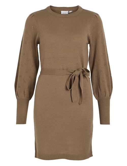 Viava L/S Belt Short Knit Dress Vila Beige