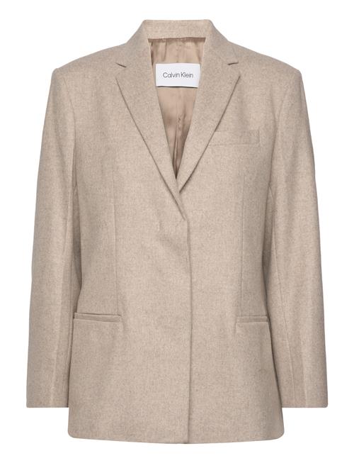 Se Calvin Klein Flannel Wool Tailored Blazer Calvin Klein Beige ved Booztlet