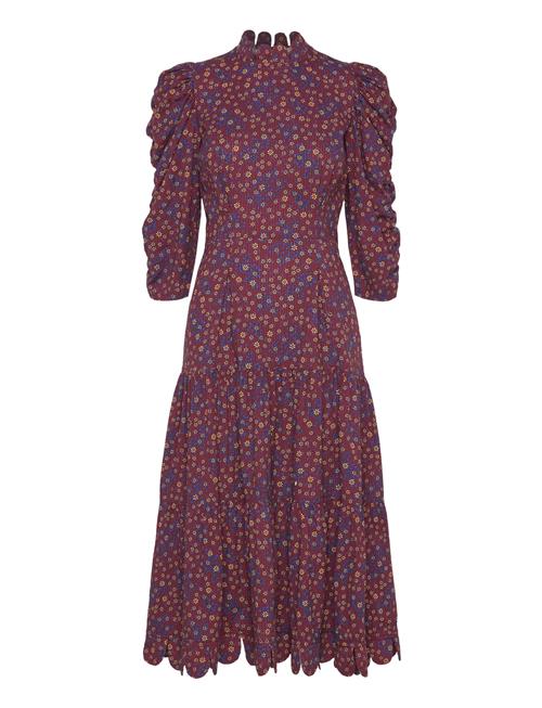 Printed Maxi Dress With Waist Focus Stella Nova Burgundy