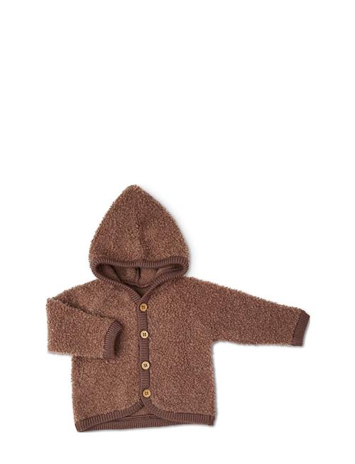 Cardigan Bouclé Merino Wool W. Buttons And Hoodie Smallstuff Brown