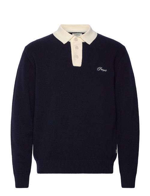 Logo Navy Wool Knit Polo Pompeii Navy