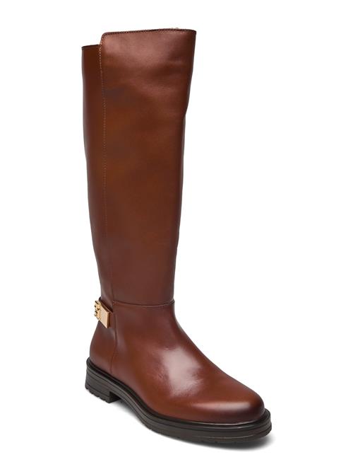 Se Tommy Hilfiger Th Logo Leather Long Boot Tommy Hilfiger Brown ved Booztlet