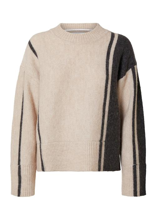 Slfalva Ls O-Neck Knit Selected Beige