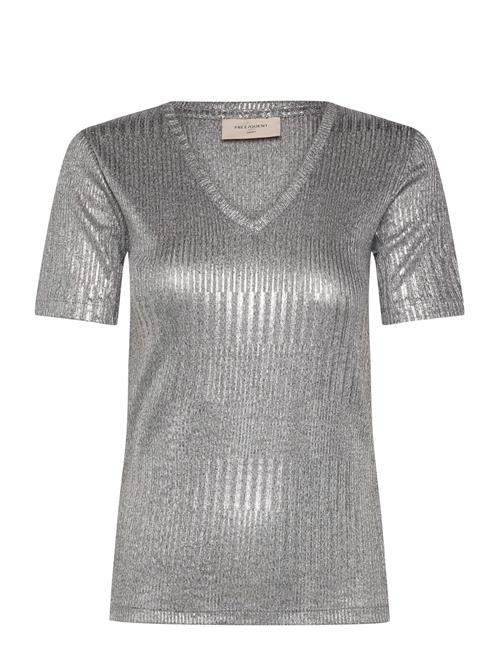 T-Shirt From Freequent In A Beautiful Material With Allover Foil And A Ribbed Te FREE/QUENT Silver