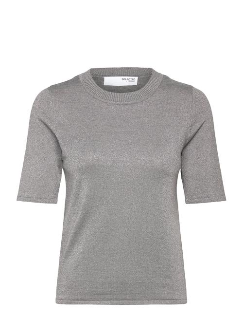 Slflura Lurex 2/4 Knit O-Neck Selected Femme Grey