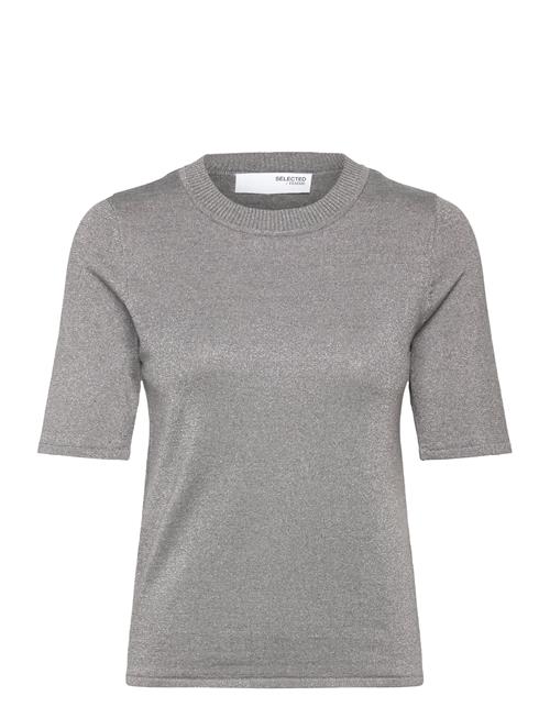 Slflura Lurex 2/4 Knit O-Neck Selected Grey