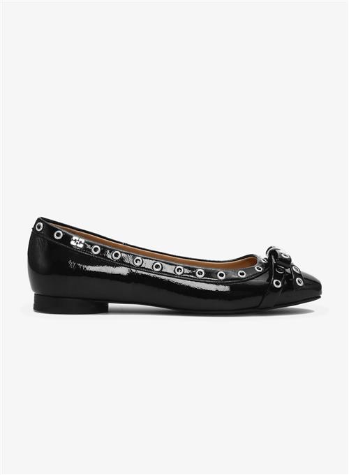 Ganni Eyelets Bow Ballerina Naplack Black