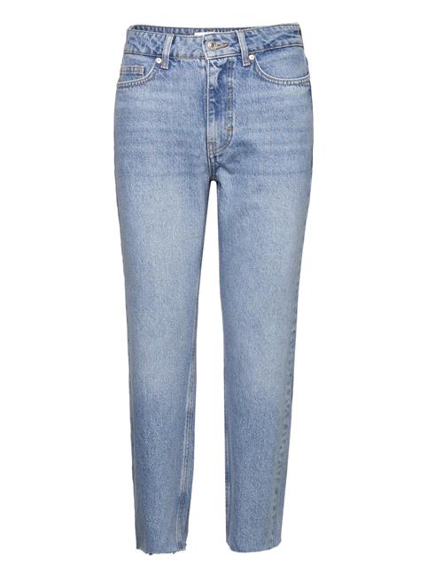 Frayed Hem Straight Jeans Mango Blue