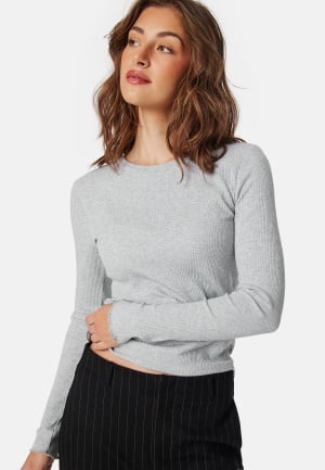 Se SELECTED FEMME Slfanna LS Crew Neck Tee Light Grey Melange Light Grey Melange - XXL ved Bubbleroom