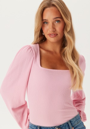 Se BUBBLEROOM Square Neck Balloon Sleeve Top Light pink 2XL ved Bubbleroom