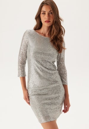 Se VILA Sparkling 3/4 O-Neck Dress silver XL ved Bubbleroom