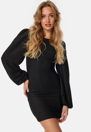 Se BUBBLEROOM Puff Sleeve Sparkling Dress Black 2XL ved Bubbleroom