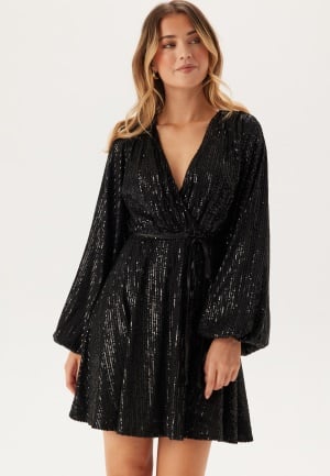 Se Bubbleroom Occasion Sequin Balloon Sleeve Dress Black 2XL ved Bubbleroom