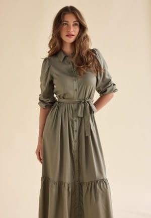 Happy Holly Viscose Shirt Dress Khaki green 32/34