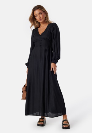 BUBBLEROOM Viscose V-neck Maxi Dress Black 42