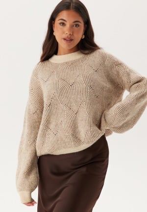 Se Pieces Pcjenna LS O-neck knit Whitecap Gray Detail:TAUPE GRA XXL ved Bubbleroom