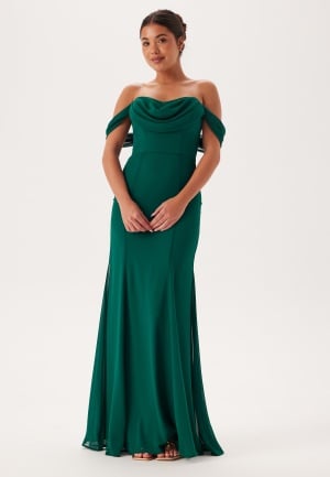 Se Goddiva Chiffon Off Shoulder Maxi Dress Dark Green XXL (UK18) ved Bubbleroom