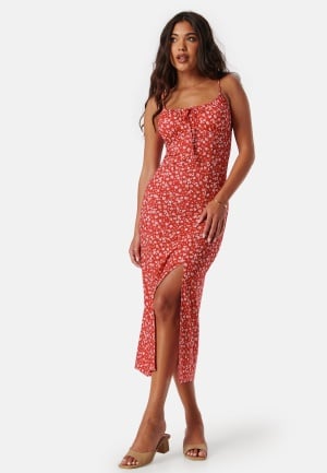 BUBBLEROOM Tie Strap Dress Red/Floral XS