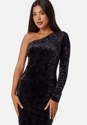 BUBBLEROOM One Shoulder Velvet Dress Black XS