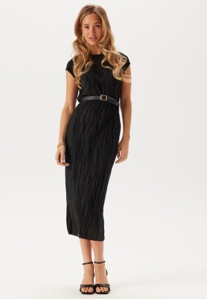 Se BUBBLEROOM Pleated Cap Sleeve Dress Black L ved Bubbleroom