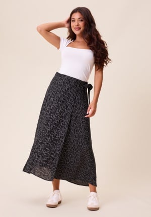 Happy Holly Viscose Midi Wrap Skirt Black/Dotted 36/38