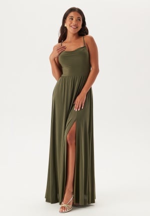 Se Bubbleroom Occasion Waterfall Soft Gown Khaki green XL ved Bubbleroom