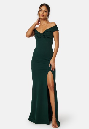 Bubbleroom Occasion Twist Off Shoulder Gown Dark green 2XL