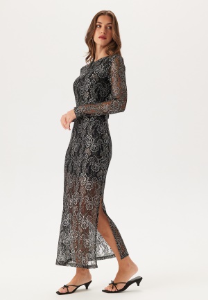 Se YAS Yaspolima Ls Long Lace Dress  Black Detail:SILVER XL ved Bubbleroom