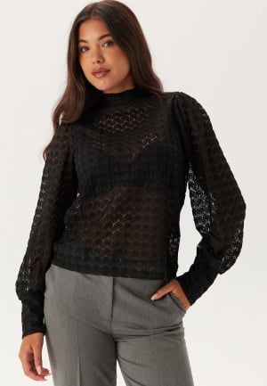 Se VERO MODA Vmbecca Ls High Neck Lace Top Black L ved Bubbleroom