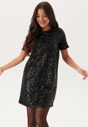 Se Pieces Pcserena Sequin Ss O-neck Dres Black Detail:black Detail XL ved Bubbleroom