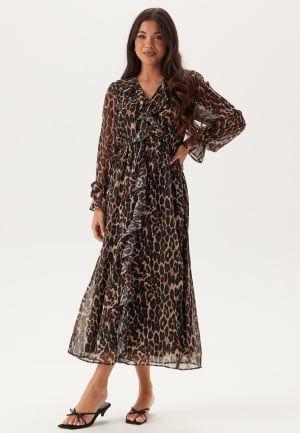 Se BUBBLEROOM Flounce Midi Dress Leopard XL ved Bubbleroom