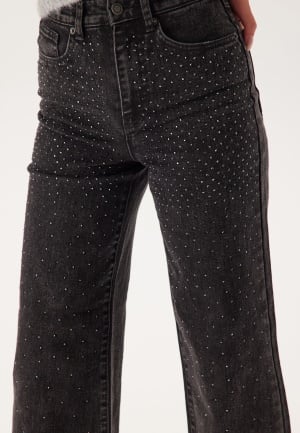 Se ONLY Onlhope Rhinestone Hw Wide Dnm Washed Black 27/32 ved Bubbleroom