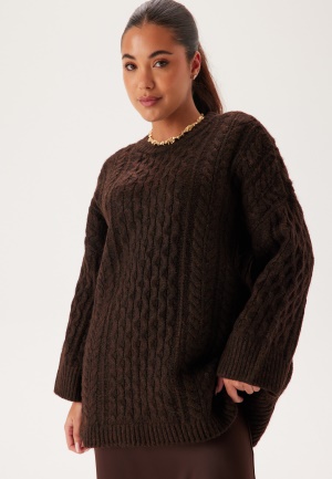 Se VILA Vikaia L/S OVERSIZE CABLE KNIT Coffee Bean XL ved Bubbleroom