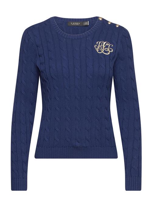 Lauren Ralph Lauren Button-Trim Cable-Knit Cotton Sweater Lauren Ralph Lauren Blue