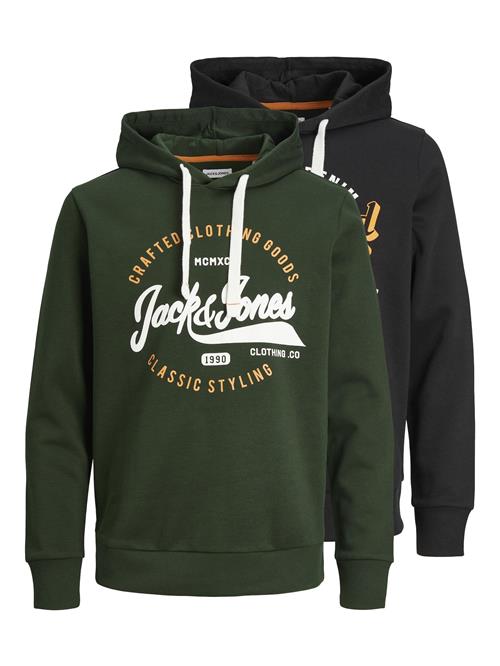 JACK & JONES Sweatshirt 'MIKK'  mørkegrøn / lyseorange / sort / hvid