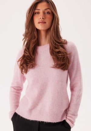 Se SELECTED FEMME Slflulu LS Knit O-Neck Bleached Mauve Detail:MELANGE XXL ved Bubbleroom